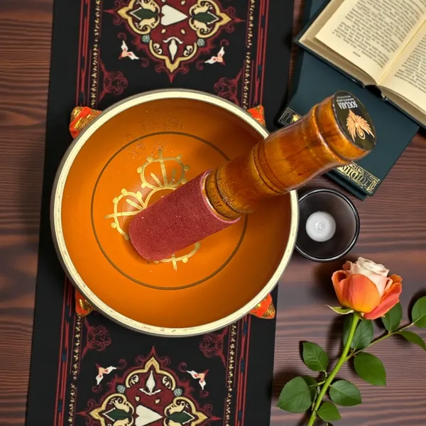 Brass_Singing_Bowl_Orange_Colour_With_8_Lucky_Symbols_Engraved