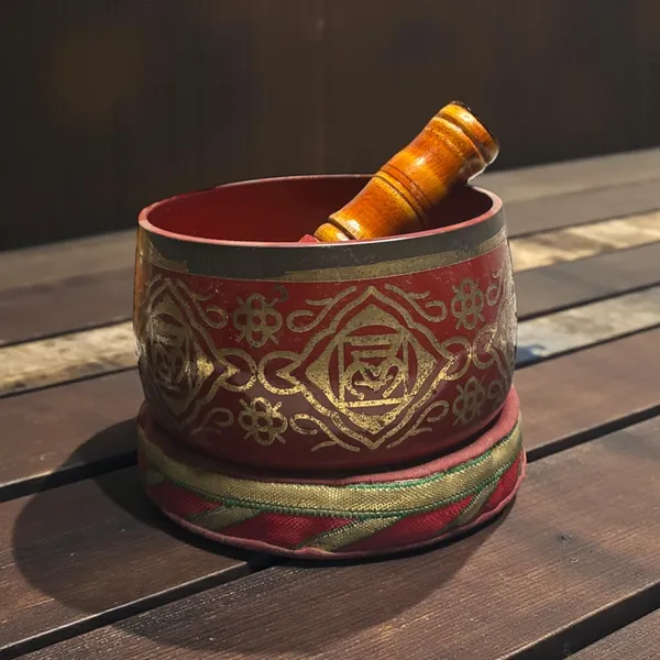 Brass_Singing_Bowl_Red_Colour_With_Root_Chakra_Symbol
