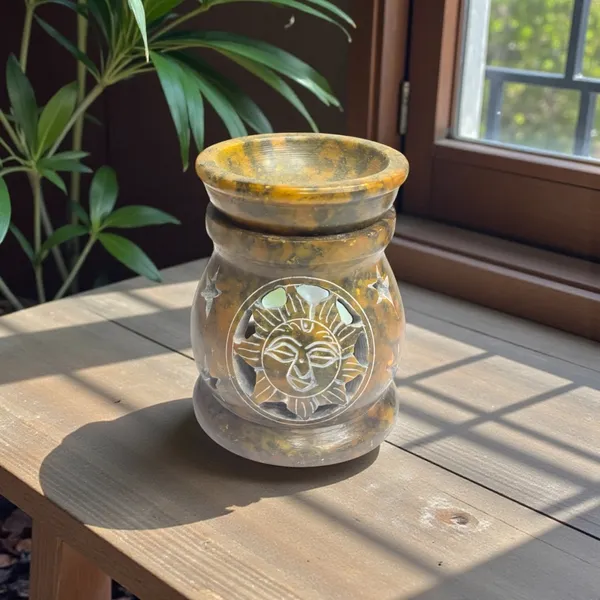 Soapstone_Oil_Burner_Yellow_Sun_Design
