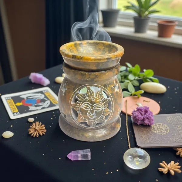 Soapstone_Oil_Burner_Yellow_Sun_Design