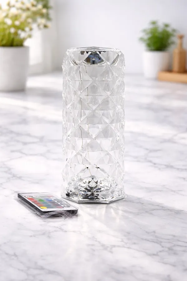 White_Color_Changing_Led_Diamond_Cut_Glass_Lamp_With_Remote_Control