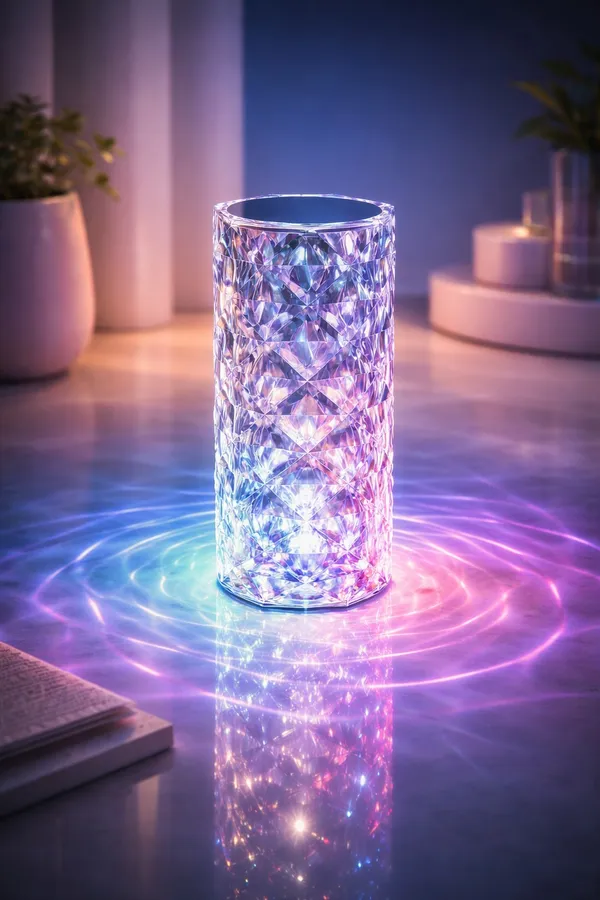 White_Color_Changing_Led_Diamond_Cut_Glass_Lamp_With_Remote_Control