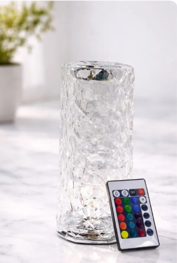 White_Color_Changing_Led_Diamond_Cut_Glass_Lamp_With_Remote_Control
