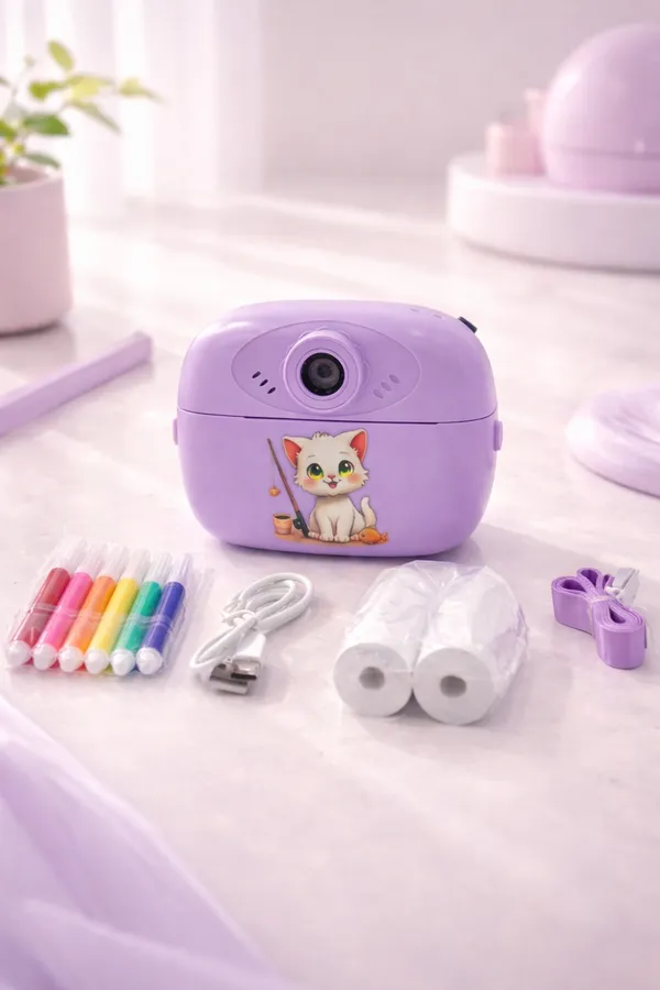 Purple_Instant_Print_Kids_Camera_With_Cute_Cat_Design