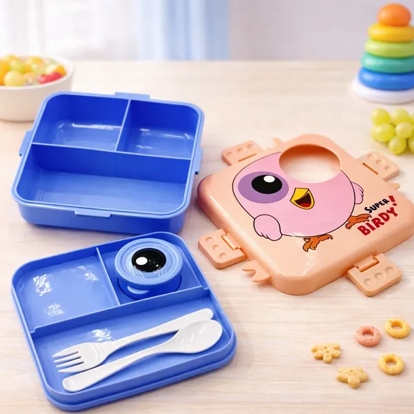 Peach_Super_Birdy_Compartment_Bento_Box_With_Spoon_And_Fork