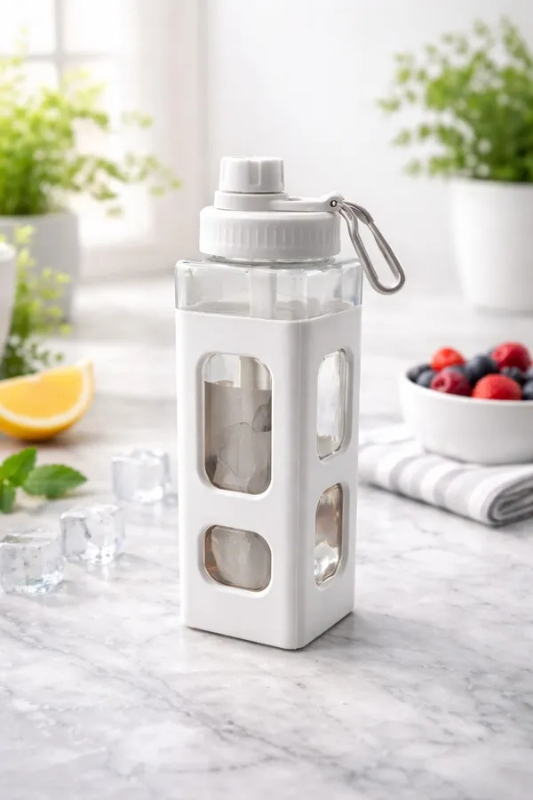 White_Glass_Water_Bottle_With_White_Silicone_Protective_Sleeve