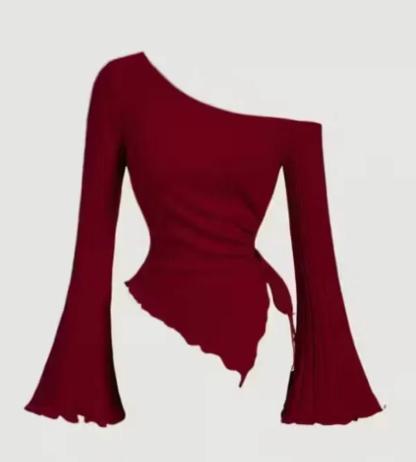 Maroon_Cotton_Blend_Party_Self_Design_Top_For_Women
