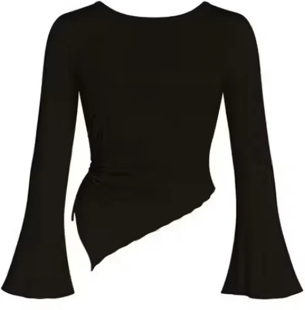 Black_Cotton_Blend_Party_Solid_Self_Design_Top_For_Women
