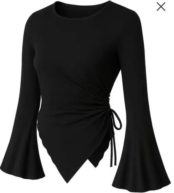 Black_Cotton_Blend_Party_Solid_Self_Design_Top_For_Women