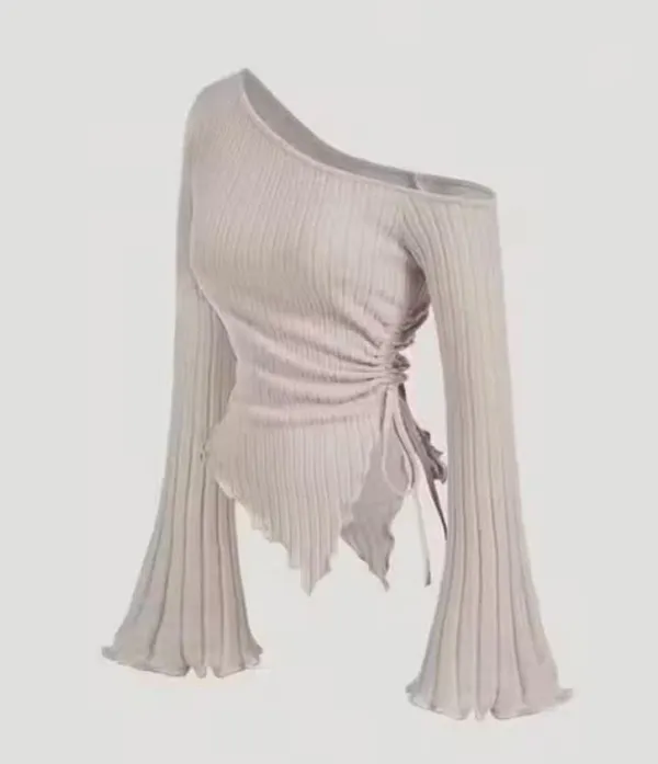 Beige_Cotton_Blend_Party_Solid_Self_Design_Top_For_Women
