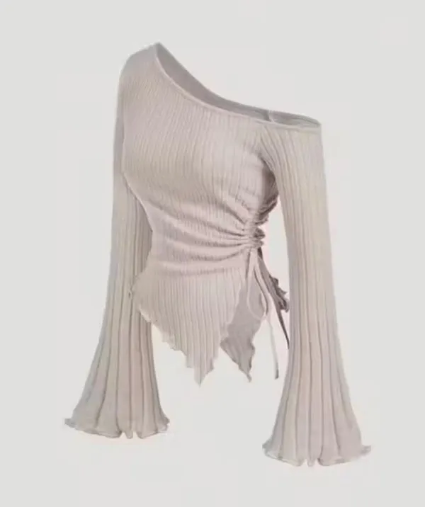 Beige_Cotton_Blend_Party_Solid_Self_Design_Top_For_Women