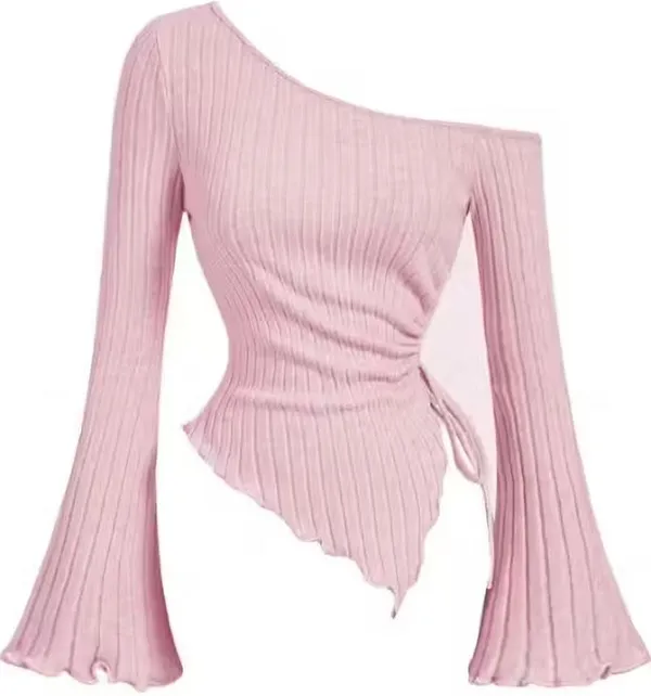 Pink_Cotton_Blend_Party_Solid_Self_Design_Top_For_Women