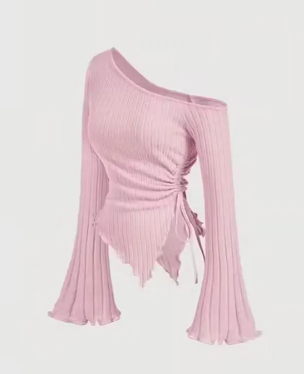 Pink_Cotton_Blend_Party_Solid_Self_Design_Top_For_Women