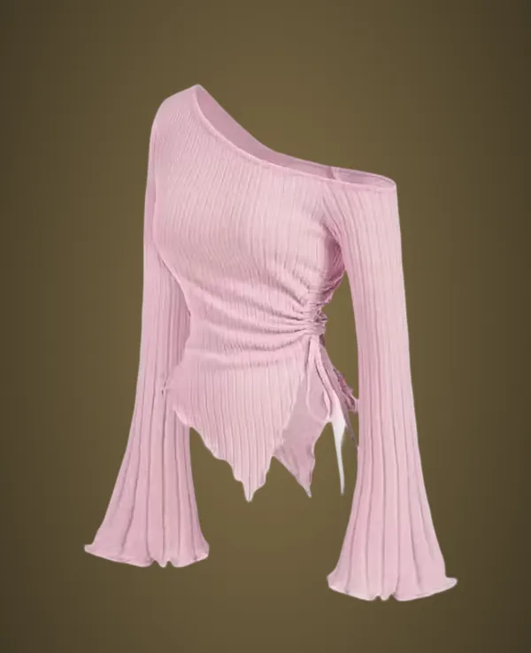 Pink_Cotton_Blend_Party_Solid_Self_Design_Top_For_Women