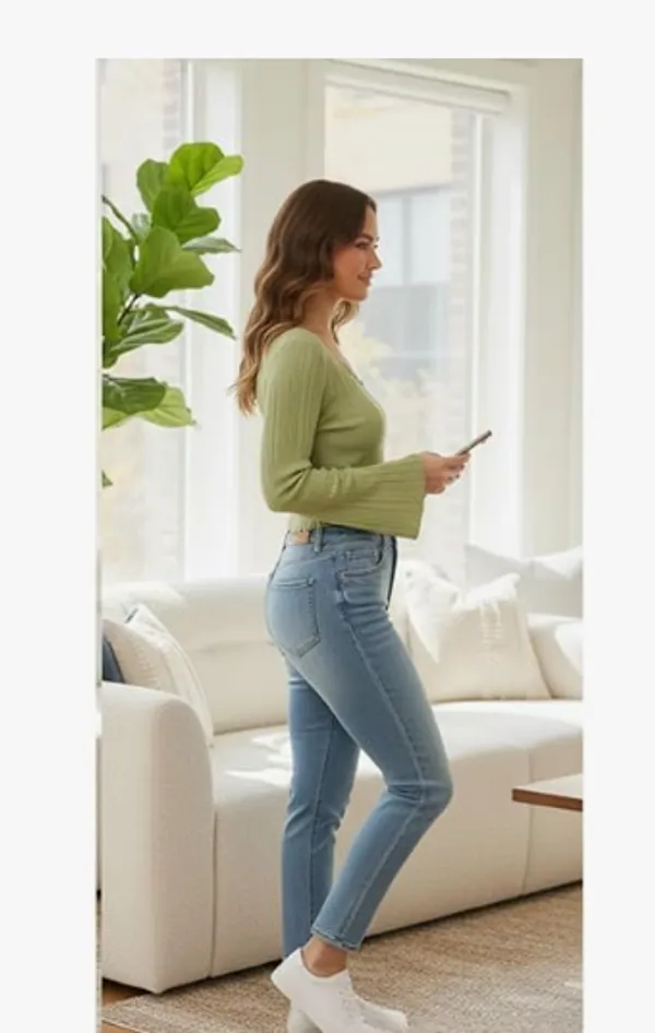 Olive_Green_Polyester_V_Neck_Notched_Ribbed_Crop_Top_Sretchable_Polyester_Long_Flared_Sleeve_Blouse_Trendy_Slim_Fit_Casual_Top_For_Women