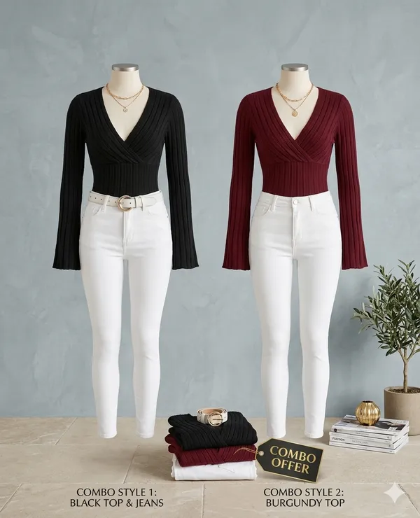 Maroon_And_Black_Combo_Cotton_Blend_Casual_Solid_Top_For_Women_Pack_Of_2