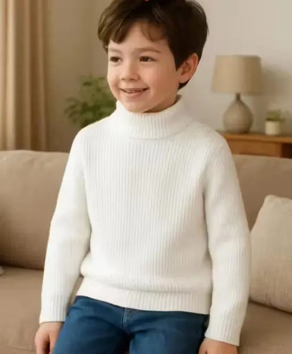 White_Cotton_Blend_Weave_Solid_T_Shirt_For_Boys_And_Girls