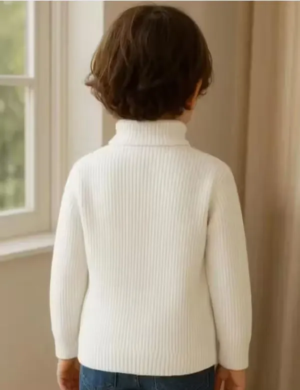 White_Cotton_Blend_Weave_Solid_T_Shirt_For_Boys_And_Girls