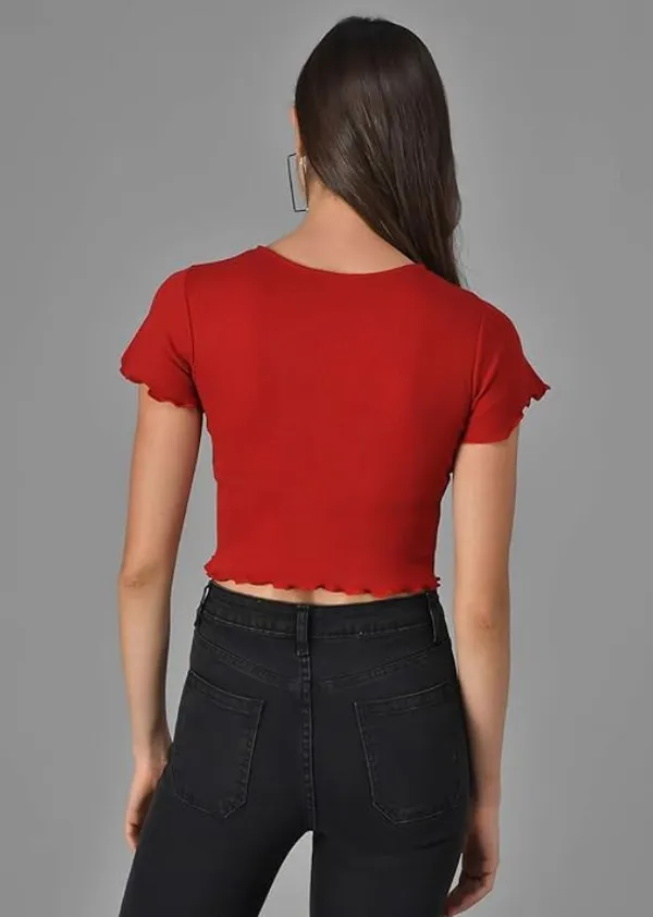 Maroon_Cotton_Blend_Casual_Solid_Top_For_Women