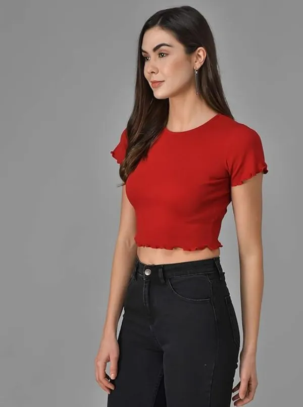 Maroon_Cotton_Blend_Casual_Solid_Top_For_Women