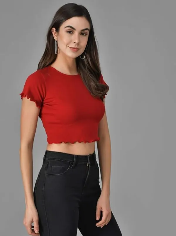 Maroon_Cotton_Blend_Casual_Solid_Top_For_Women