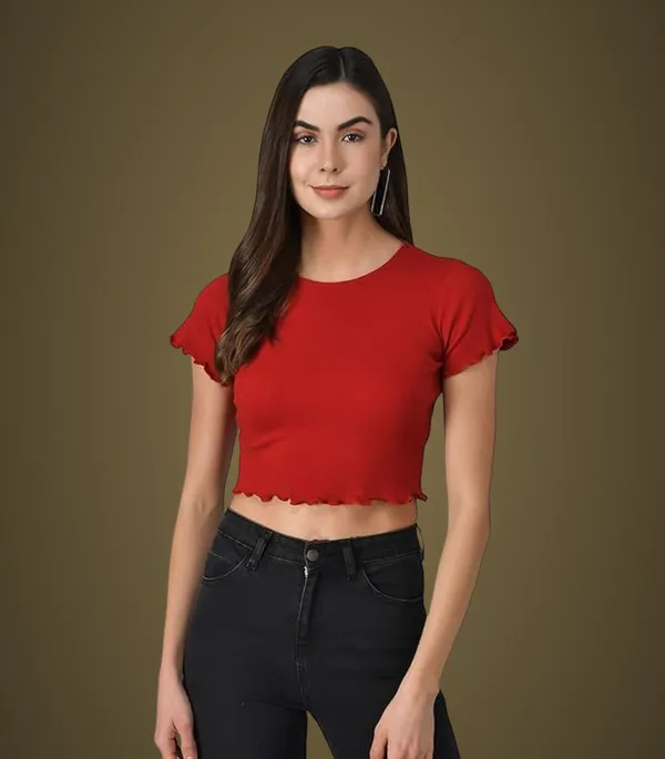 Maroon_Cotton_Blend_Casual_Solid_Top_For_Women