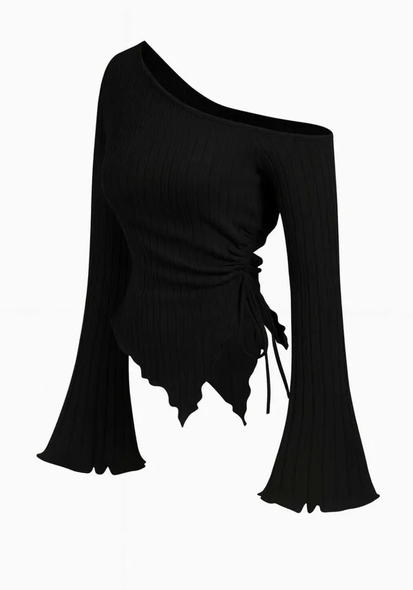 Black_Cotton_Blend_Party_Self_Design_Top_For_Women