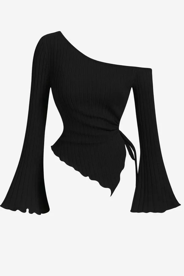 Black_Cotton_Blend_Party_Self_Design_Top_For_Women