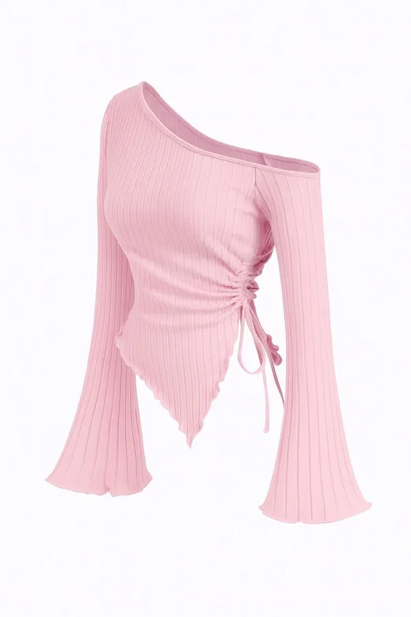 Peach_Cotton_Blend_Casual_Self_Design_Top_For_Women