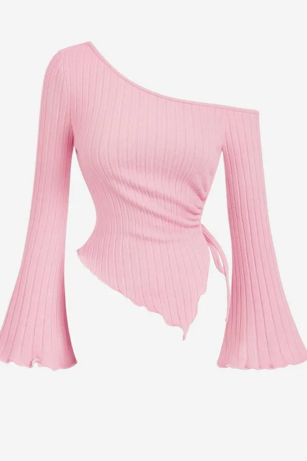 Peach_Cotton_Blend_Casual_Self_Design_Top_For_Women