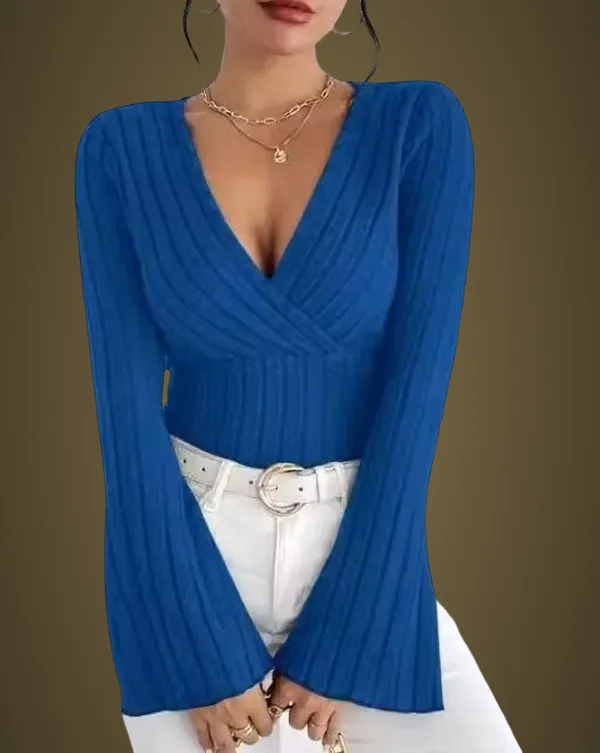 Blue_Cotton_Blend_Casual_Self_Design_Top_For_Women