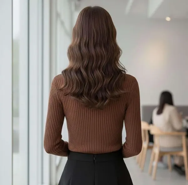 Brown_Lycra_Cut_Out_Plain_Full_Sleeve_Top_Stretchable_Slim_Fit_Bodycon_Western_Casual_Top_For_Women