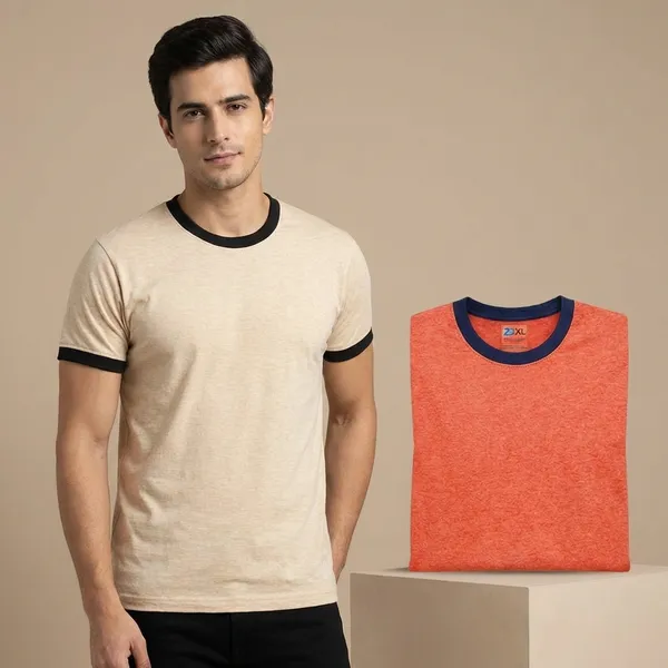 Beige_And_Red_Melange_Premium_Cotton_Solid_T_Shirt_For_Men_Pack_Of_2