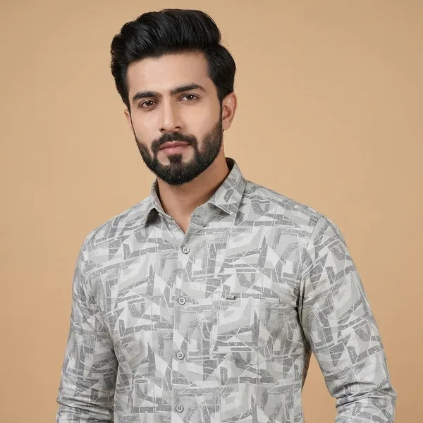 Kraze_Men'S_Grey_Abstract_Print_Full_Sleeve_Formal_Shirt