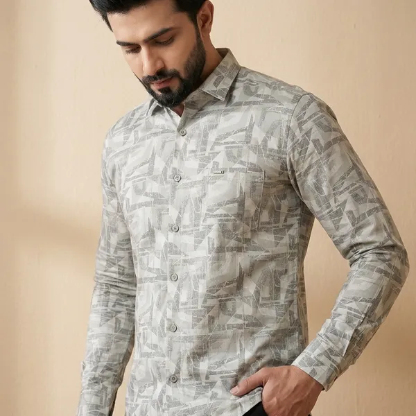 Kraze_Men'S_Grey_Abstract_Print_Full_Sleeve_Formal_Shirt