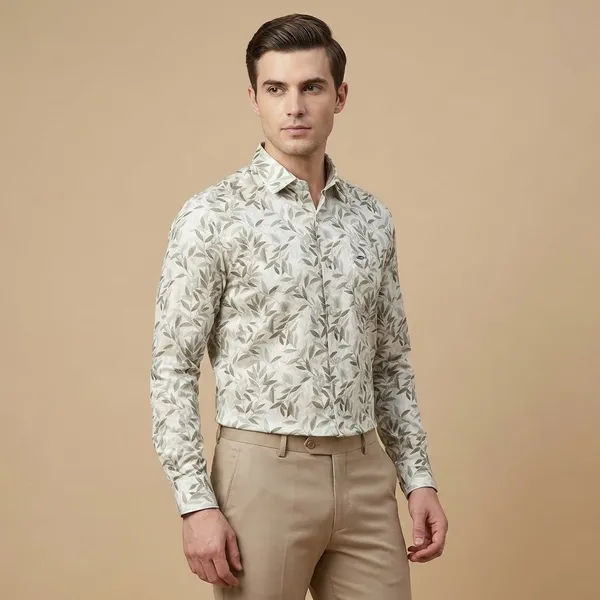 Kraze_Men'S_Premium_Cotton_Shirt_With_Leaf_Print