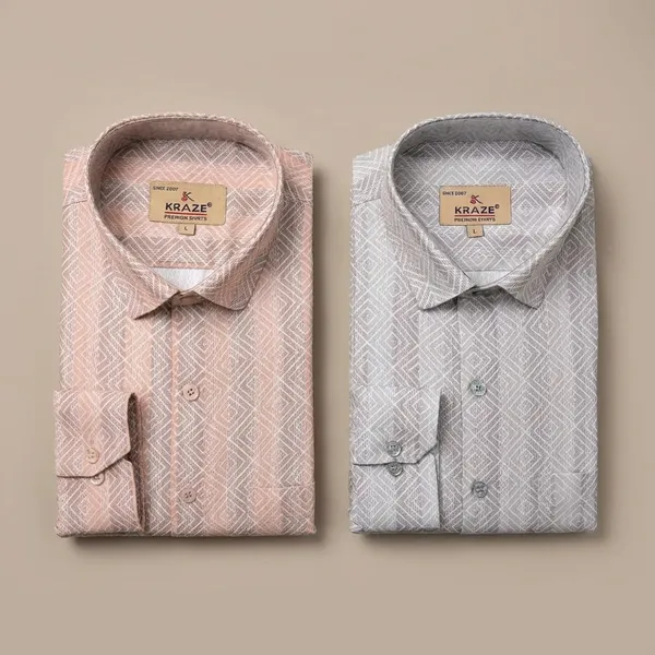 Kraze_Men'S_Dobby_Print_Full_Sleeve_Formal_Shirt_-_Pack_Of_2_(Pink_&_Grey)