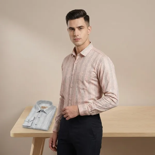 Kraze_Men'S_Dobby_Print_Full_Sleeve_Formal_Shirt_-_Pack_Of_2_(Pink_&_Grey)