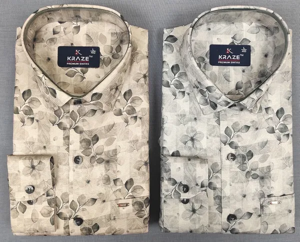 Kraze_Men'S_Floral_Print_Casual_Shirts_-_Set_Of_2_(Beige_&_Off_White)