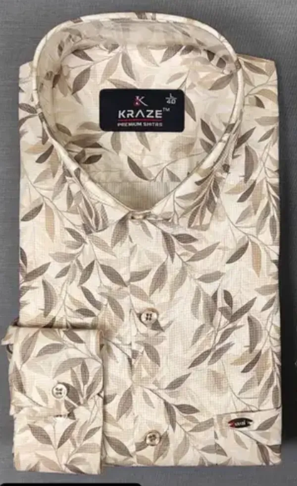 Kraze_Premium_Series_Men'S_Casual_Shirt_-_Beige_With_Brown_Leaf_Print
