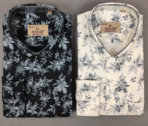 Kraze_Men'S_Floral_Print_Full_Sleeve_Formal_Shirt_-_Pack_Of_2_(Black_&_White)