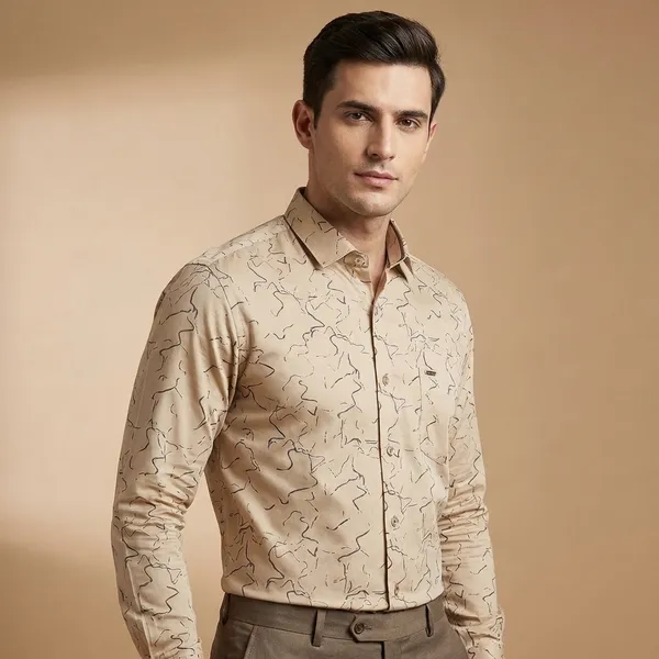 Kraze_Premium_Shirts_Men'S_Beige_Abstract_Print_Full_Sleeve_Formal_Shirt