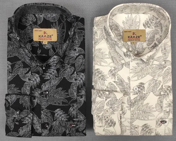 Kraze_Men'S_Casual_Printed_Full_Sleeve_Shirt_-_Pack_Of_2_(Black_&_Cream_Leaf_Print)