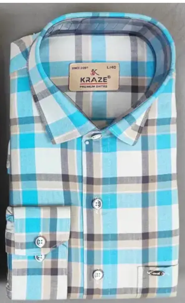 Kraze_Premium_Shirts_Men'S_Checkered_Formal_Shirt_-_Turquoise_Blue_And_White_Plaid_Pattern