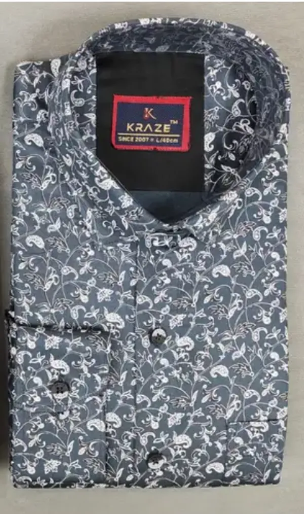 Kraze_Men'S_Floral_Printed_Casual_Shirt_-_Grey_With_White_Pattern