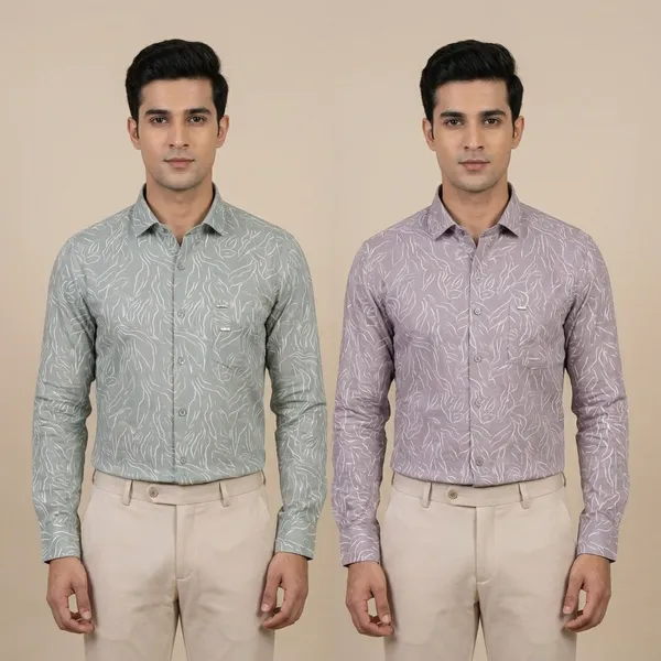 Kraze_Premium_Cotton_Printed_Formal_Shirt_For_Men_-_Pack_Of_2_(Green_&_Pink)