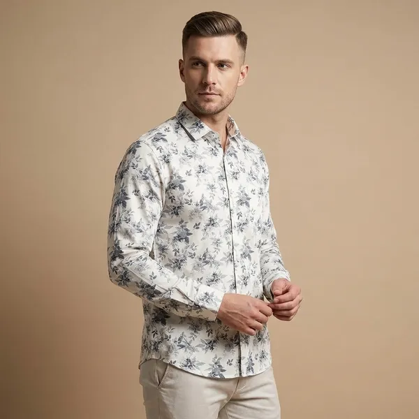 Kraze_Premium_Cotton_Men'S_White_Floral_Print_Full_Sleeve_Formal_Shirt