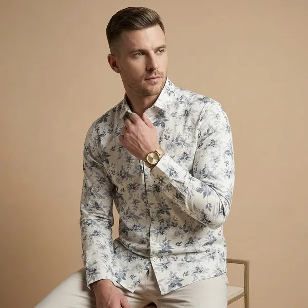 Kraze_Premium_Cotton_Men'S_White_Floral_Print_Full_Sleeve_Formal_Shirt