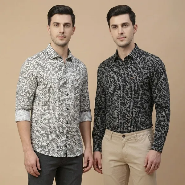 Kraze_Premium_Prints_Men'S_Formal_Shirts_-_Maze_Pattern_(Pack_Of_2)