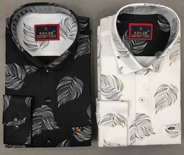 Kraze_Men'S_Casual_Printed_Shirt_-_Feather_Print_Design_(Pack_Of_2)